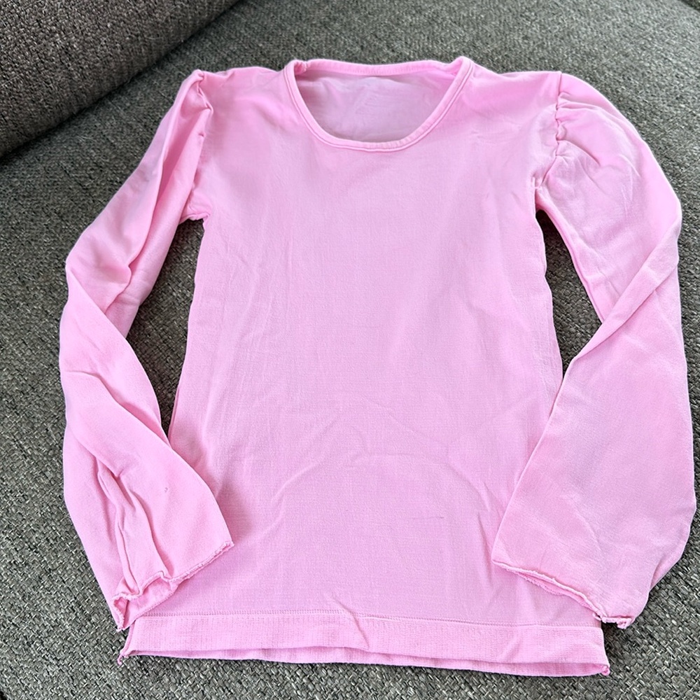 AMB Designs Girls Pink Long Sleeve Dance Top Puff Shoulder Stretch One Size 🩰